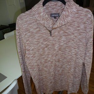 EXPRESS NEW MEN COTTON  MELANGE BROWN FRONT HALF ZIP COWL NECK SWEATER S…
